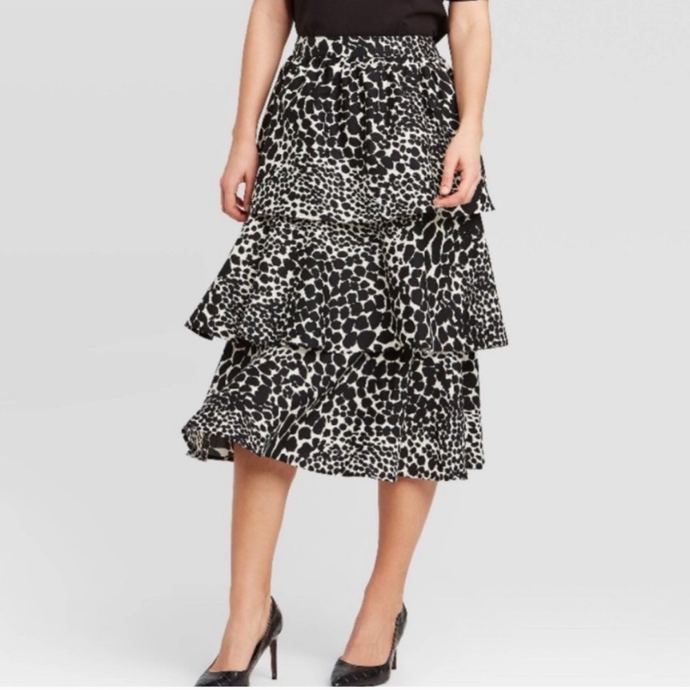 Who What Wear Leopard Print Ruffled Midi Skirt